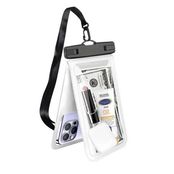 더블 포켓 스마트폰 방수팩 화이트 소지품방수팩 목걸이형방수팩
