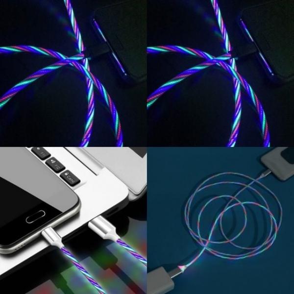 LED 발광 C타입 고속 충전케이블 2M 레인보우 C핀케이블 차량용고속충전케이블