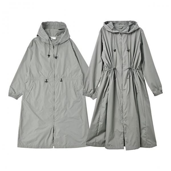 여성 2WAY 레인코트 파우치 세트 그레이 등산비옷 여행용우비