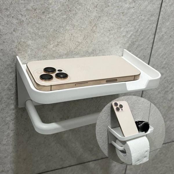 무타공 선반형 휴지걸이 화이트 욕실용품 두루마리휴지걸이