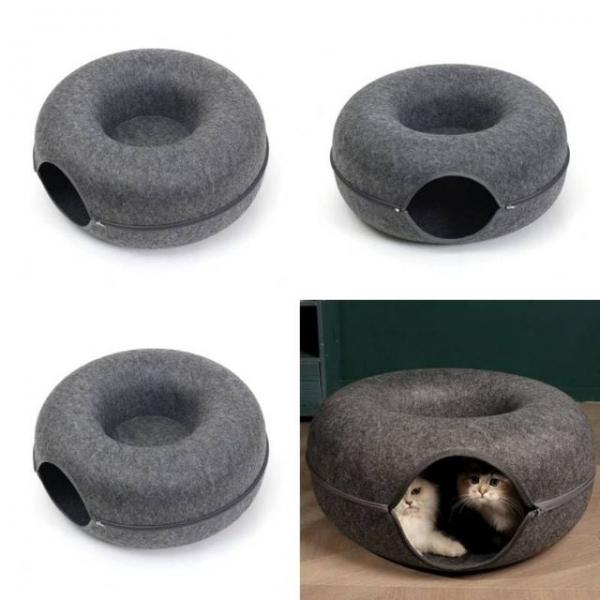 고양이 도넛 터널 숨숨집 60cm 다크그레이 반려묘 펠트숨숨집