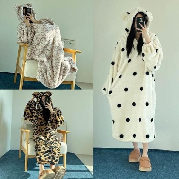 몽글후디극세사잠옷 패턴 곰돌이후드 파자마 원피스 극세사 원피스 홈웨어 부들부들 밍크 집들이선물 레오