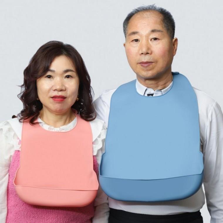 턱받이 성인용 실리콘 환자 간병 요양원 분홍 S