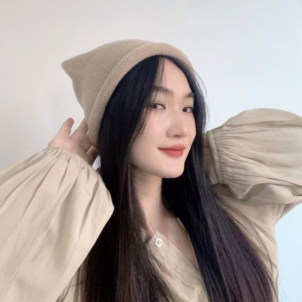 롤업 스트링 니트 비니 브라운 여자모자 따뜻한