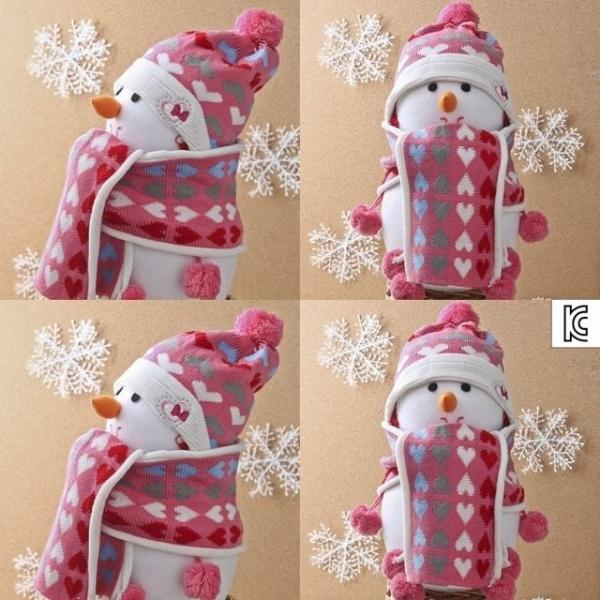 하트 모자 목도리세트 분홍 어린이용 방한 썰매장