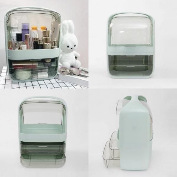 2단서랍 뚜껑 화장품정리함 30x40cm 민트 화장품거치대 화장대정리대