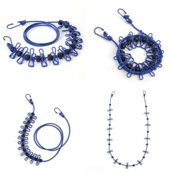 빨래집게+탄성 빨랫줄 2p세트 블루 캠핑빨랫줄 캠핑용빨랫줄