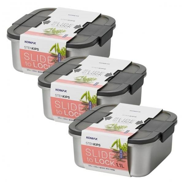 코멕스 스텐킵스 슬라이드 투락 정사각(기본형) 1.1L X 3개