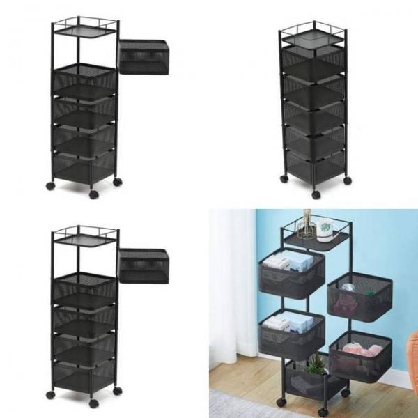 철제 5단 회전 트롤리 블랙 이동식트롤리 선반트롤리