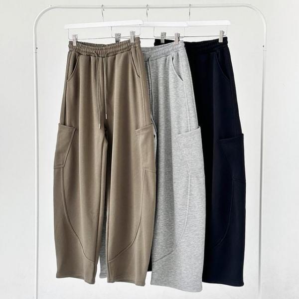 밀키즈 공용 소프트기모 커브드라인 포켓바지