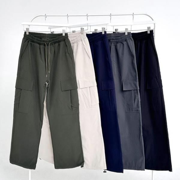 스톱라인 공용 기모 카고디테일 스트링 오버와이드팬츠