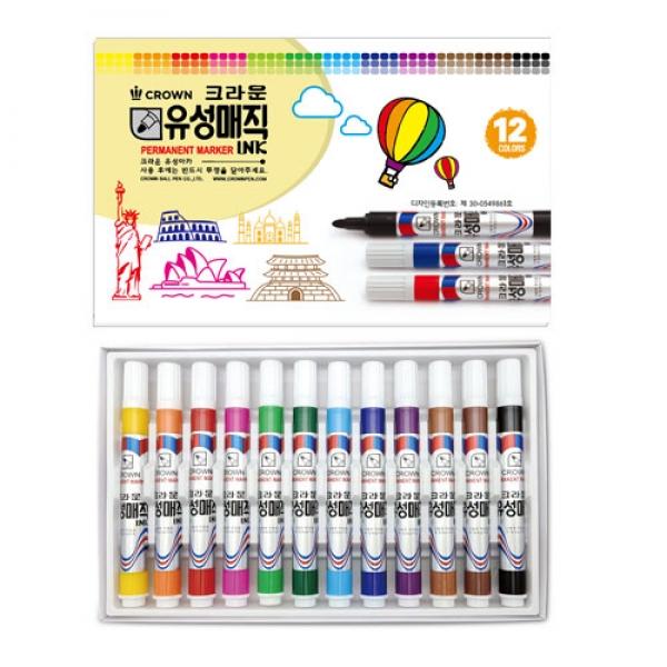 444B] 8400 크라운 유성매직 12색 (2개세트)