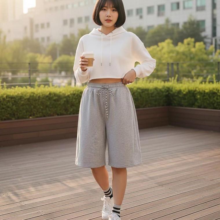 벌룬 스타일 사이드 주름 밴딩 스트링 포인트 반바지 여성 깔끔 기본 여름숏 팬츠 하이