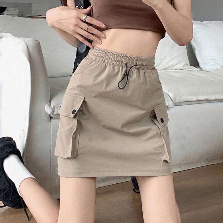 스트링 허리핏 조절 카고 포켓 미니 스커트 치마 여성 가벼운 소재 여성하의 봄바지 캉캉