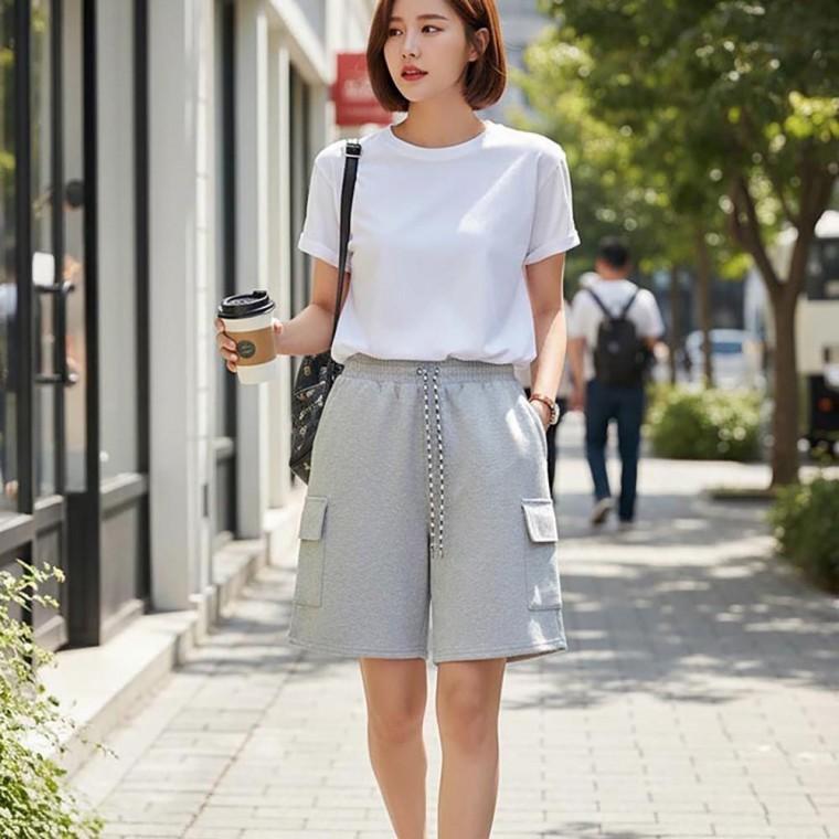 편안한 바지 허리 밴딩 건빵 포켓 카고 반바지 여성 외출 홈웨어 여름숏 팬츠 하이