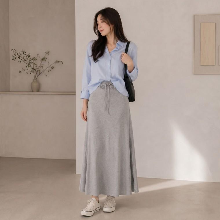 롱 스커트 꾸안꾸 슬릿 데일리 롱스커트 여리여리한 시원한 예쁜