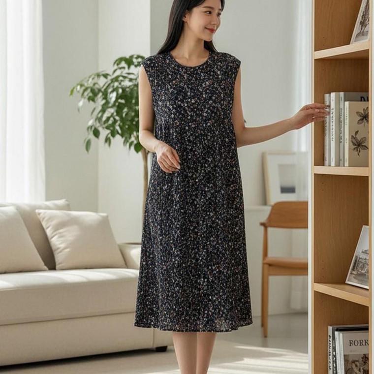외출 홈웨어 내추럴 디자인 플라워 패선 반팔 주름 원피스 여성 실내 간편 여자 잠옷