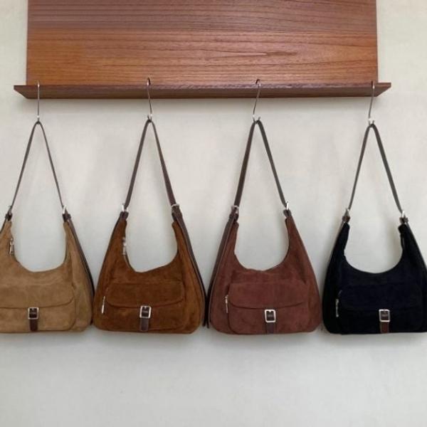 포켓 버클 스웨이드 여성 보부상 크로