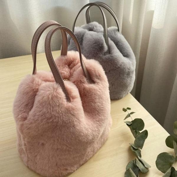 여성 밍크 퍼 핸드백 데일리 토트 미