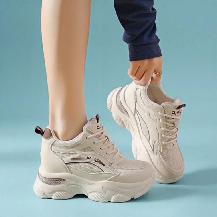 메쉬 통풍 7.5cm 키높이 어글리 스니커즈 여성 데일리 초경량 운동화 슈즈 굽높은