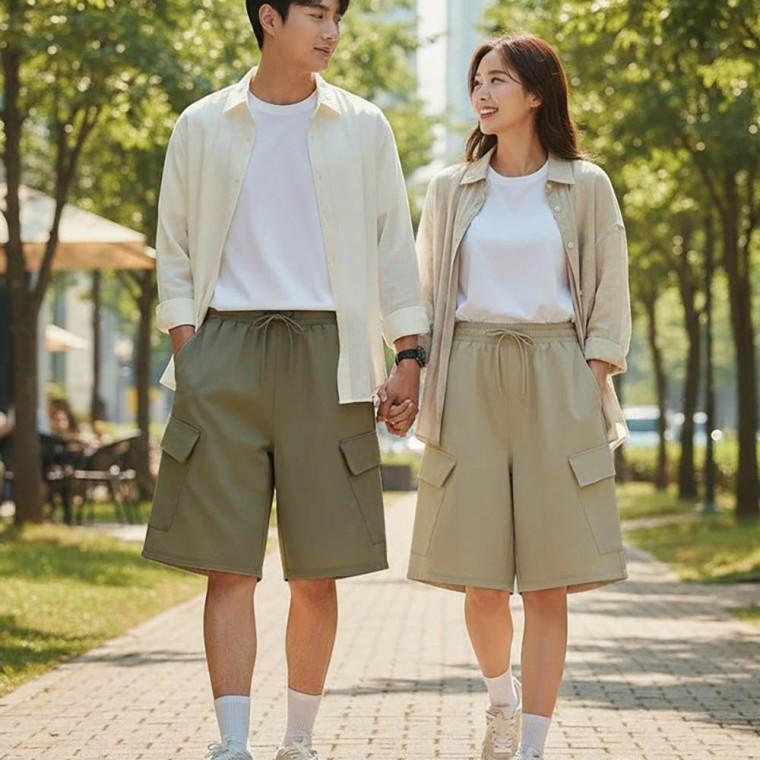 밴딩 트렌디 스타일 여름 외출 버뮤다 반바지 남녀 공용 카고 허리 여름숏 팬츠 하이