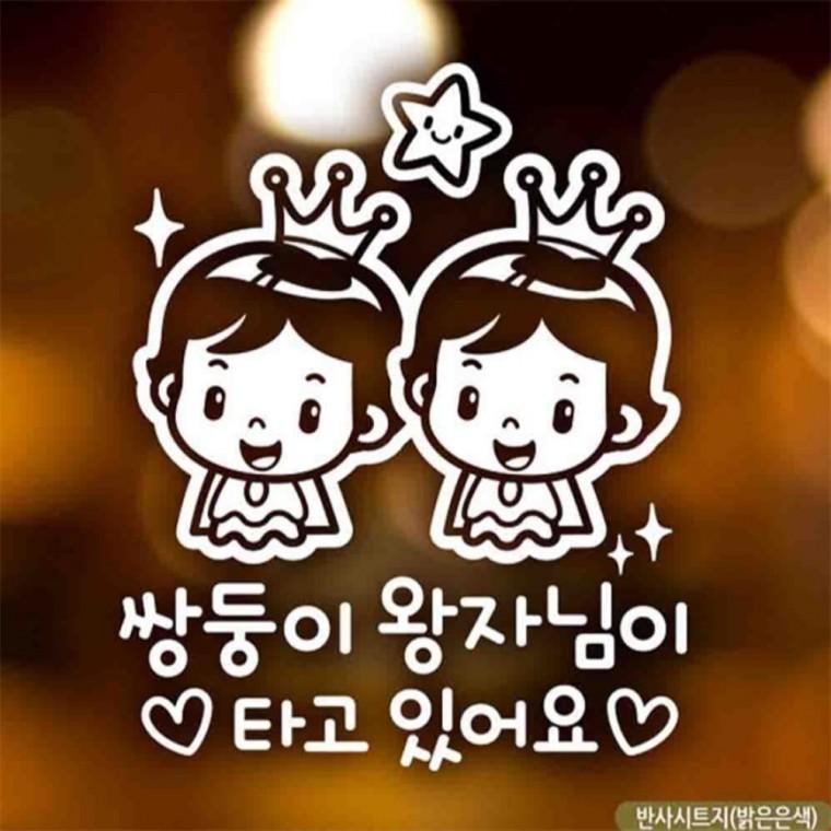 자동차스티커 쌍둥이왕자님이타고있어요 반사시트지 안전운전스티커 임산부운전스티커 꾸미기데코스티커