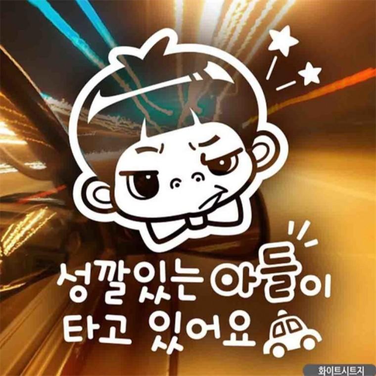 자동차스티커 성깔있는아들이타고있어요 화이트시트지 안전거리스티커 고령운전자스티커 초보운전스티커