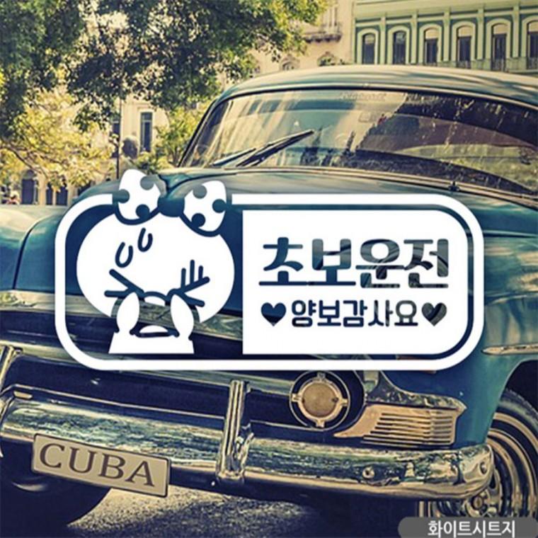 초보운전 가로쁘띠 초보자동차스티커 화이트 부모님운전스티커 임산부운전스티커 초보운전스티커