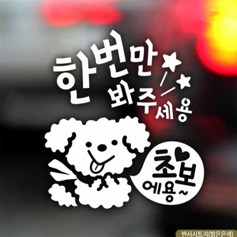 자동차스티커 한번만봐주세용 푸들이 초보운전 반사 양보운전스티커 차량스티커 안전거리스티커