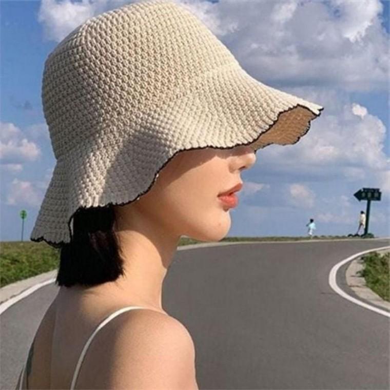 여름 프릴 웨이브 휴양지 바캉스 벙거지 짜임 모자 여자 여성 모자