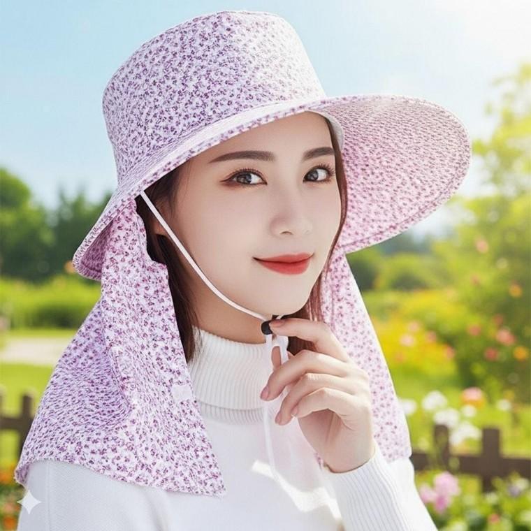 꽃무늬 여름 농사 치마모자 모자 햇빛가리개 썬캡 치마 농사 모자 꽃무늬