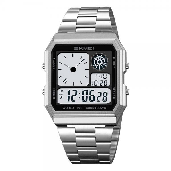 디지털 전자 월드 타임 정장 남성 메탈 손목 시계