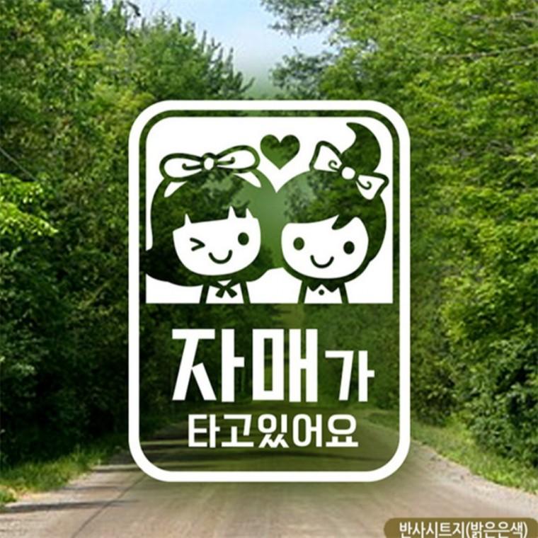 자매가 타고있어요 자동차스티커 반사 꾸미기데코스티커 초보운전스티커 임산부운전스티커