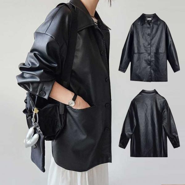 여성 스트릿 오버핏 라이더 가죽 자켓 LED-RSIS-241