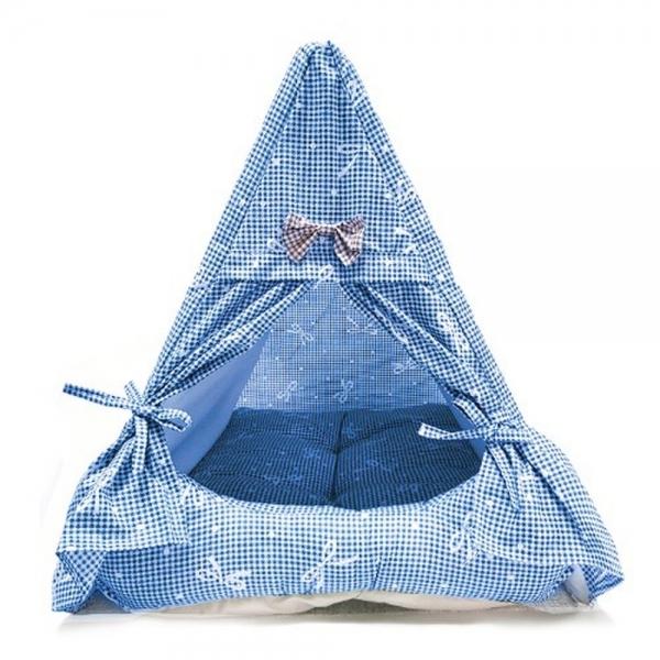 퍼피하우스 강아지하우스 삼각하우스 체크 (블루) 애견 펫 강아지집