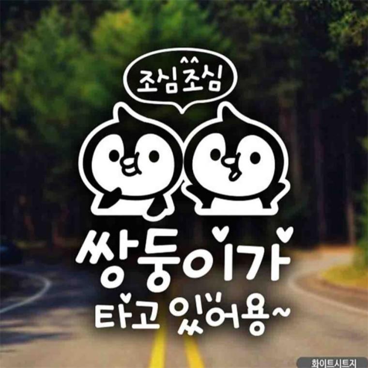 자동차스티커 쌍둥이가타고있어요 조심팽글이 화이트 꾸미기데코스티커 양보운전스티커 부모님운전스티커