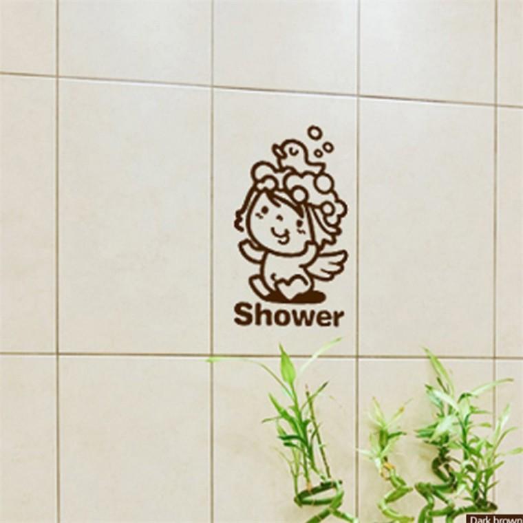 Toilet Shower화장실포인트스티커 다크브라운 유리시트지 화장실사인 거울스티커