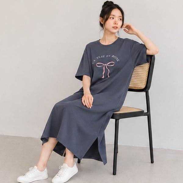 빅사이즈 반팔 롱원피스 그래픽 프린팅 여름 홈웨어 외출복 활용가능 여성 캐주얼 패션 롱드레스