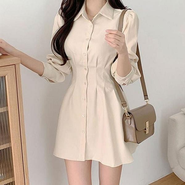 여자 미니 A라인 핀턱 셔츠 원피스
