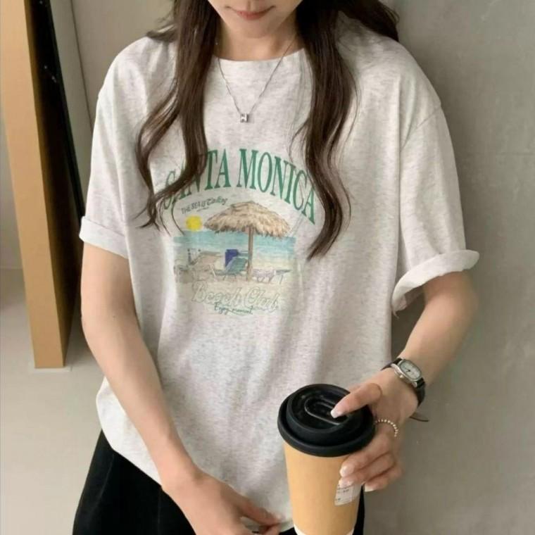 여자 비치 프린팅 루즈핏 박시 티셔츠 반티 아웃도어