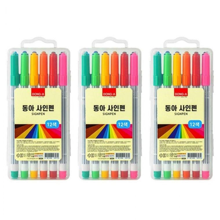 미술 입학 필통형 12색 3P 동아 준비물 화장품 수성 학생 중등 초등 케이스 사인펜