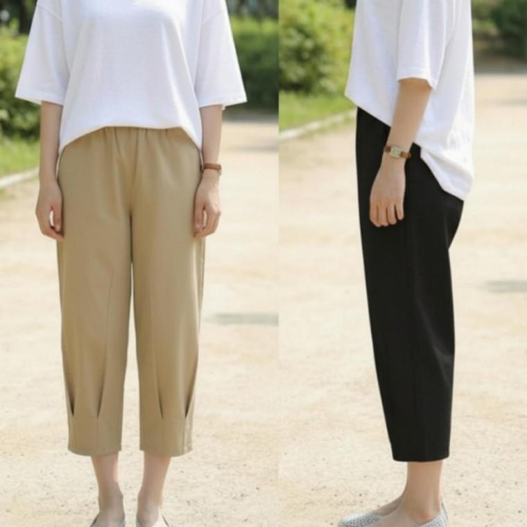 소프트 린넨 마 항아리 바지 7부 스판 밴딩 배기 팬츠