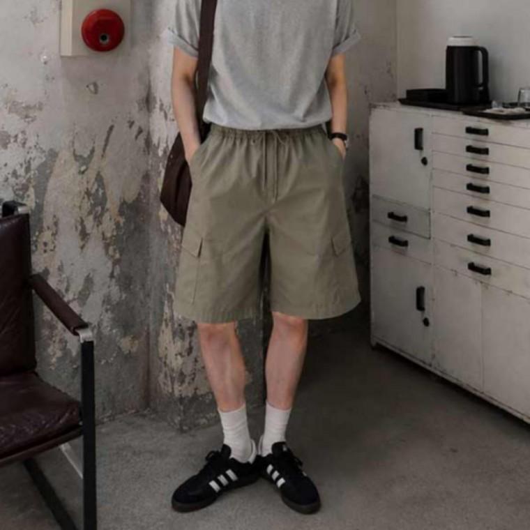 남성 캐주얼 하프 카고 와이드 버뮤다 밴딩 팬츠 반바지