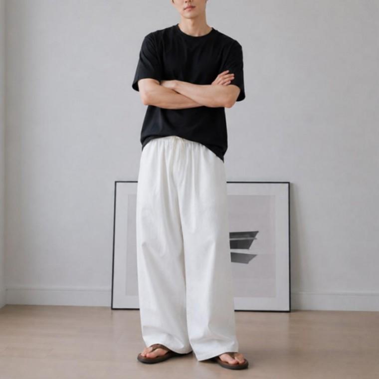남성 통 바지 아이스 쿨링 데님 와이드 밴딩 팬츠