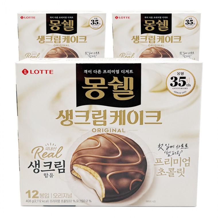 롯데 몽쉘 오리지널 생크림케이크 12입 408g x 3개