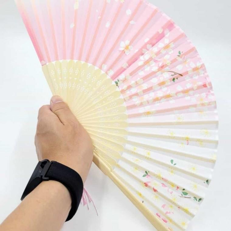 수채화부채핑크벚꽃 여름 햇빛차단 동양화
