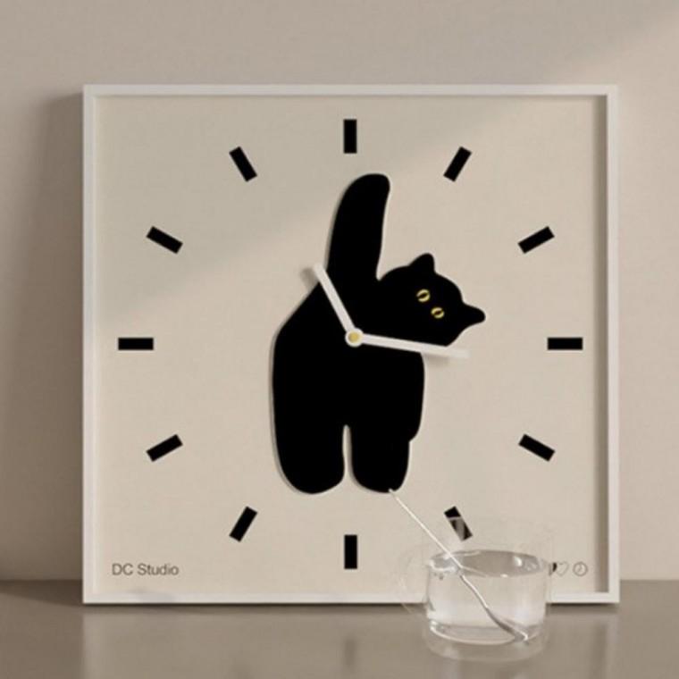 키밍 고양이 무소음벽시계 인테리어 벽걸이 40x40cm 예쁜벽시계 사각벽시계 벽걸이시계