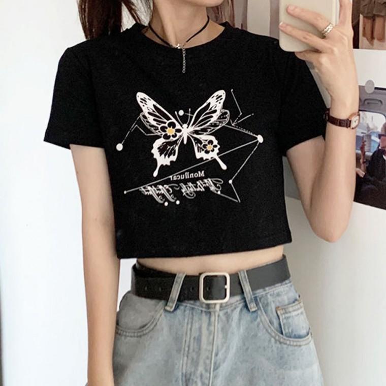 크롭 나비 반팔 티셔츠 2color DK-0429