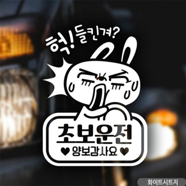 들킨겨토끼 초보운전 초보자동차스티커 화이트 차량스티커 부모님운전스티커 안전운전스티커