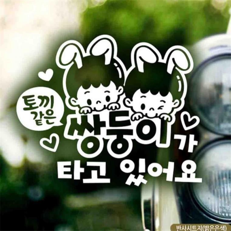 자동차스티커 토끼같은쌍둥이가타고있어요 반사 차량스티커 양보운전스티커 부모님운전스티커